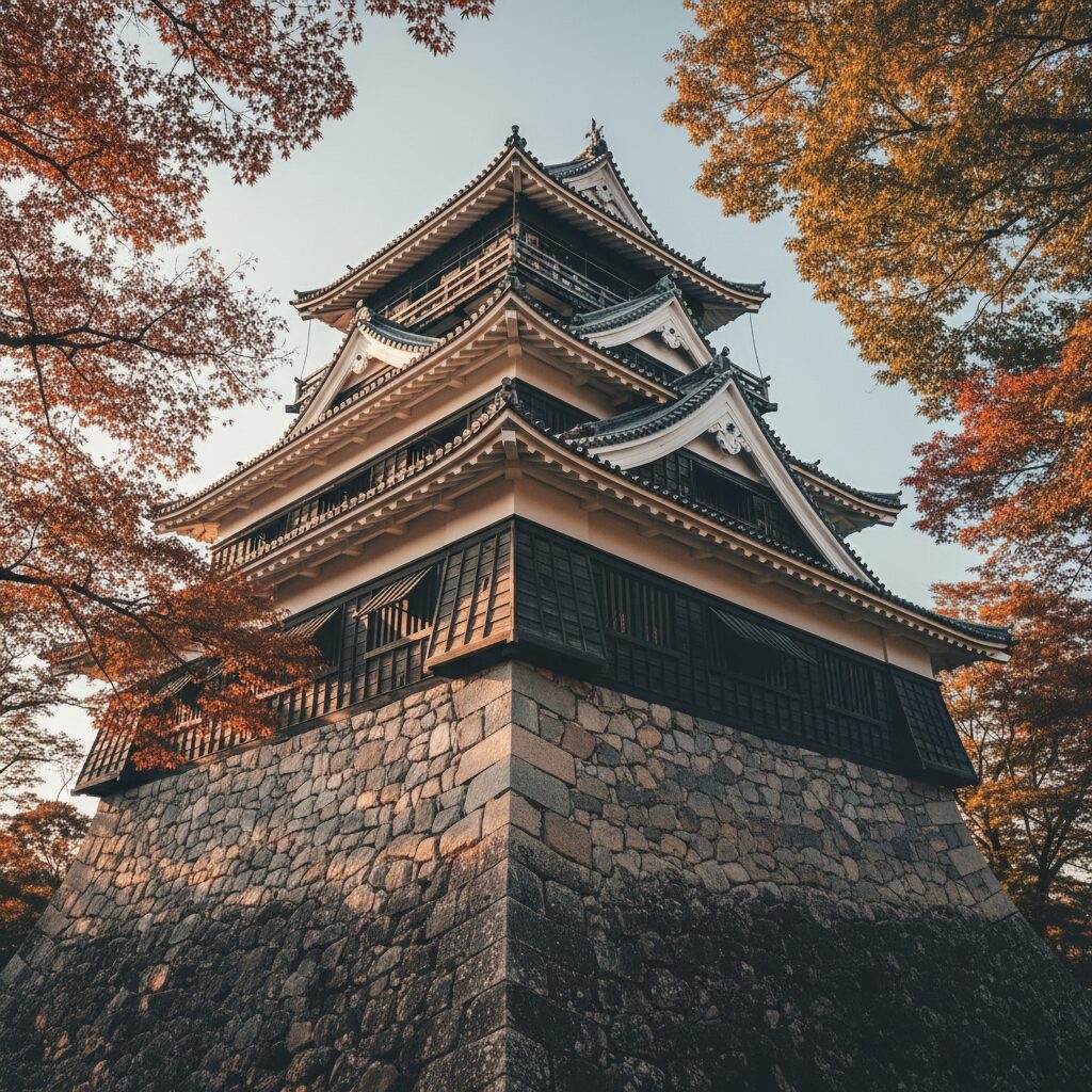 犬山城の内部にある木製の急階段