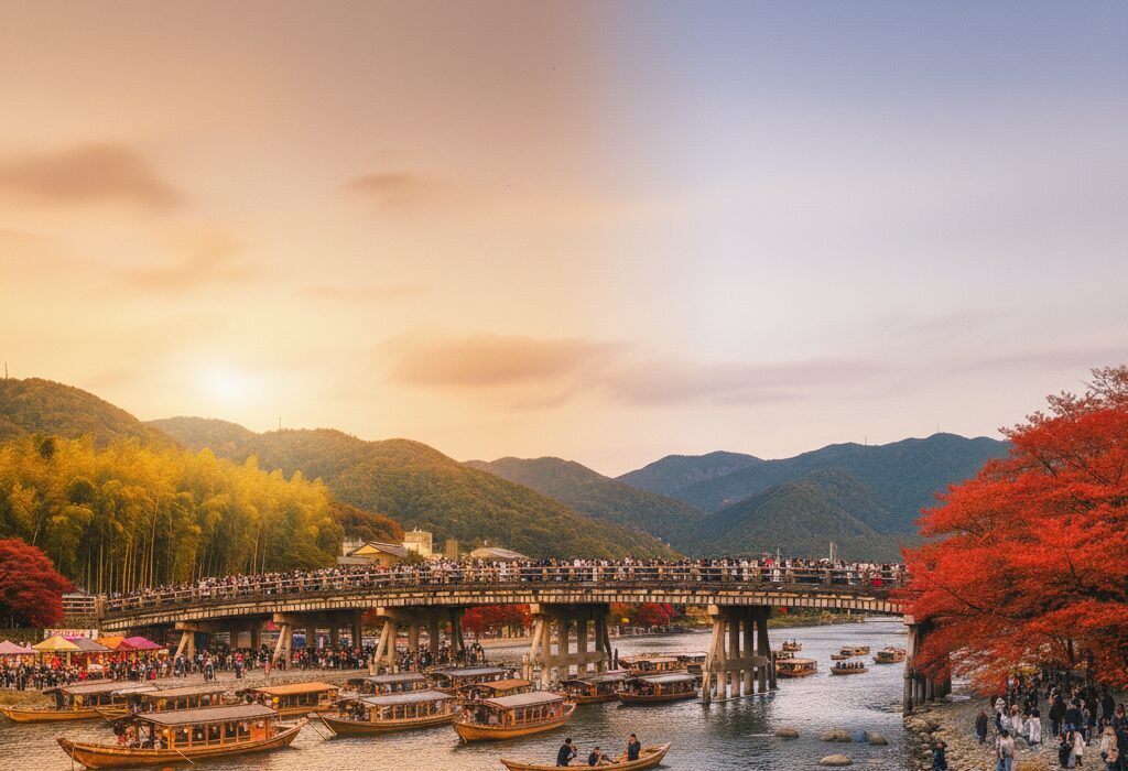 紅葉シーズンの嵐山の賑わい（イメージ画像）