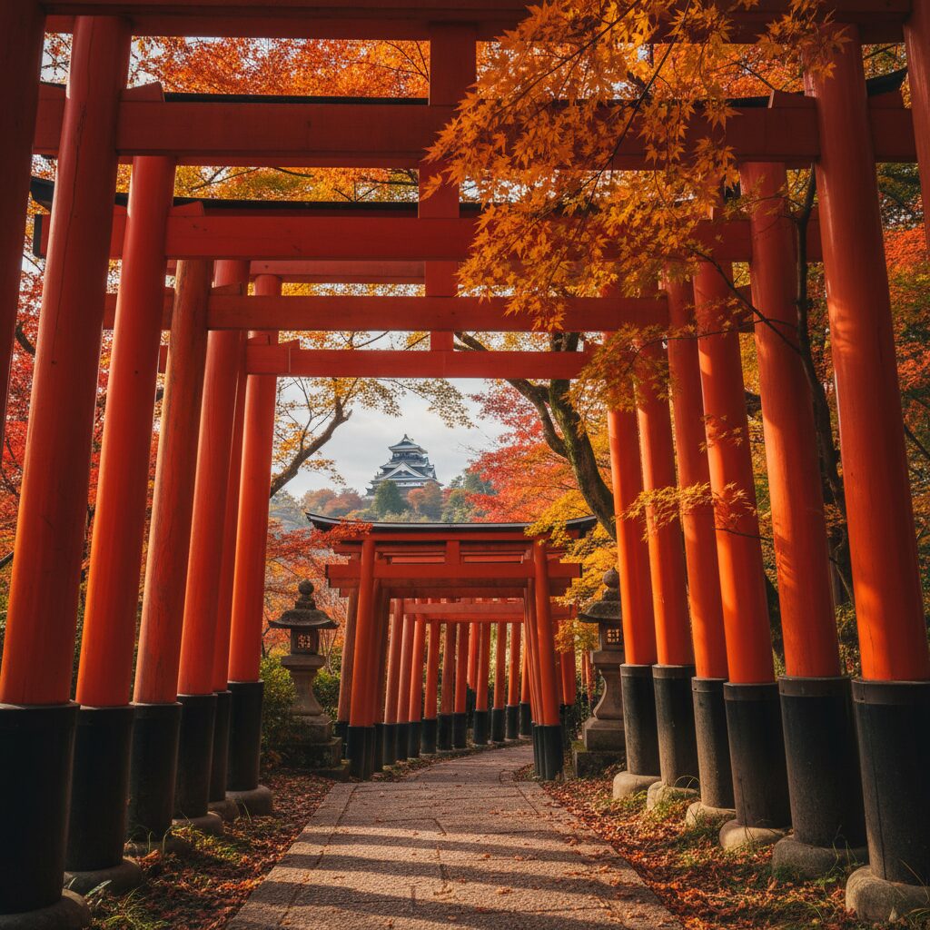 夕暮れの犬山城と木曽川の美しい風景